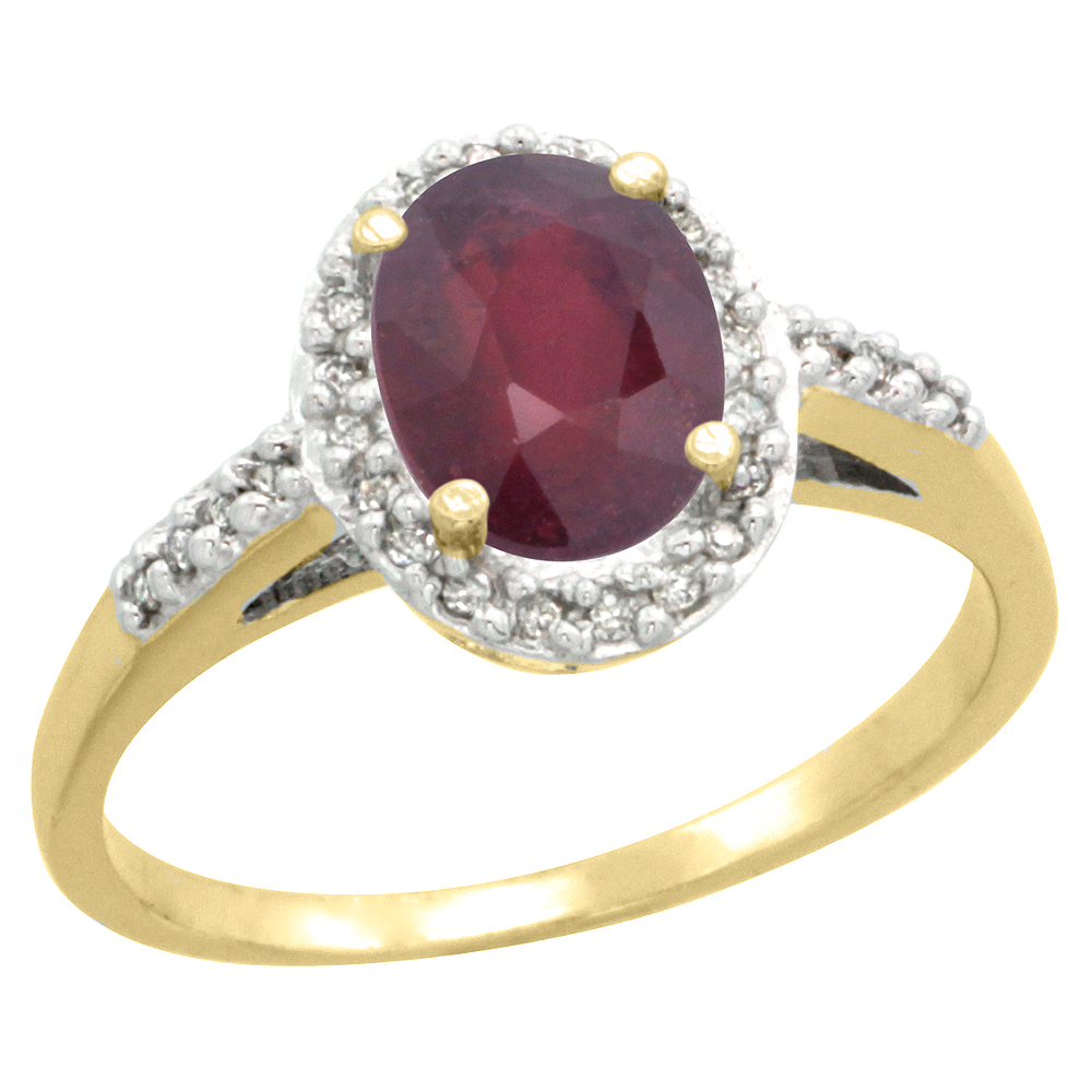 10K Yellow Gold Diamond Enhanced Ruby Ring Oval 8x6mm, sizes 5-10