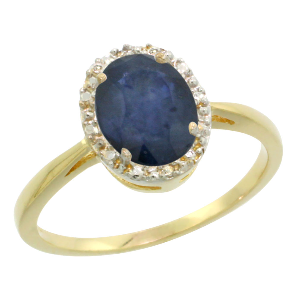 10K Yellow Gold Natural Blue Sapphire Diamond Halo Ring Oval 8X6mm, sizes 5 10