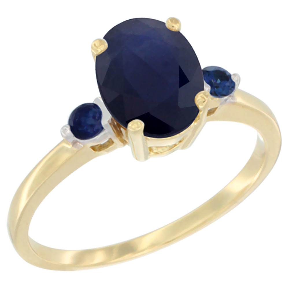 14K Yellow Gold Natural Blue Sapphire Ring Oval 9x7 mm Blue Sapphire Accent, sizes 5 to 10