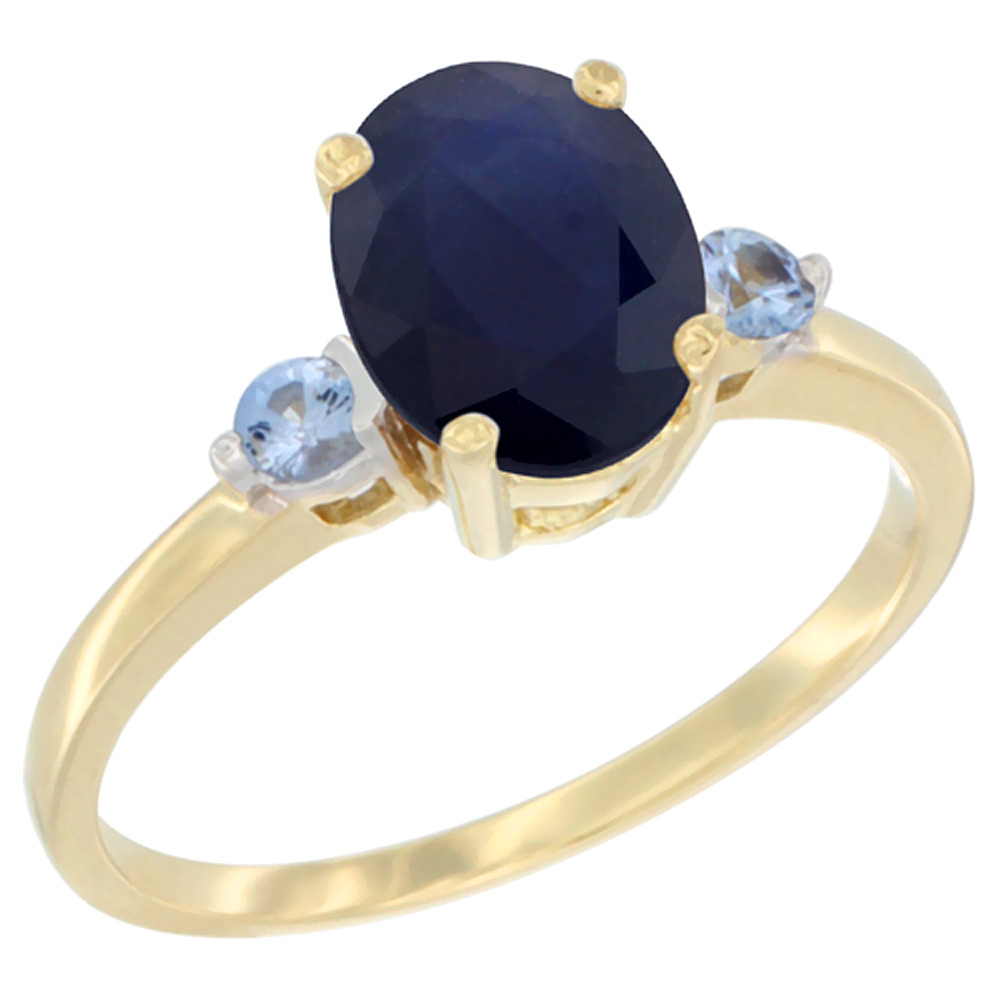 10K Yellow Gold Natural Blue Sapphire Ring Oval 9x7 mm Light Blue Sapphire Accent, sizes 5 to 10