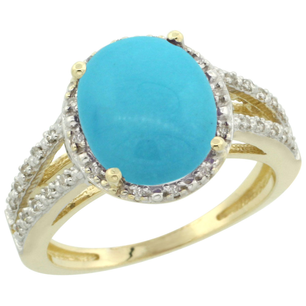 14K Yellow Gold Natural Sleeping Beauty Turquoise Diamond Halo Ring Oval 11x9mm, sizes 5-10