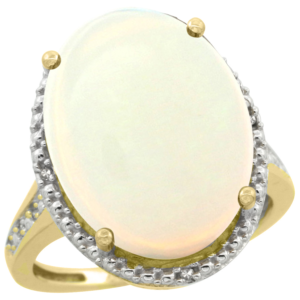 10K Yellow Gold Diamond Natural Opal Ring Oval 18x13mm, sizes 5-10