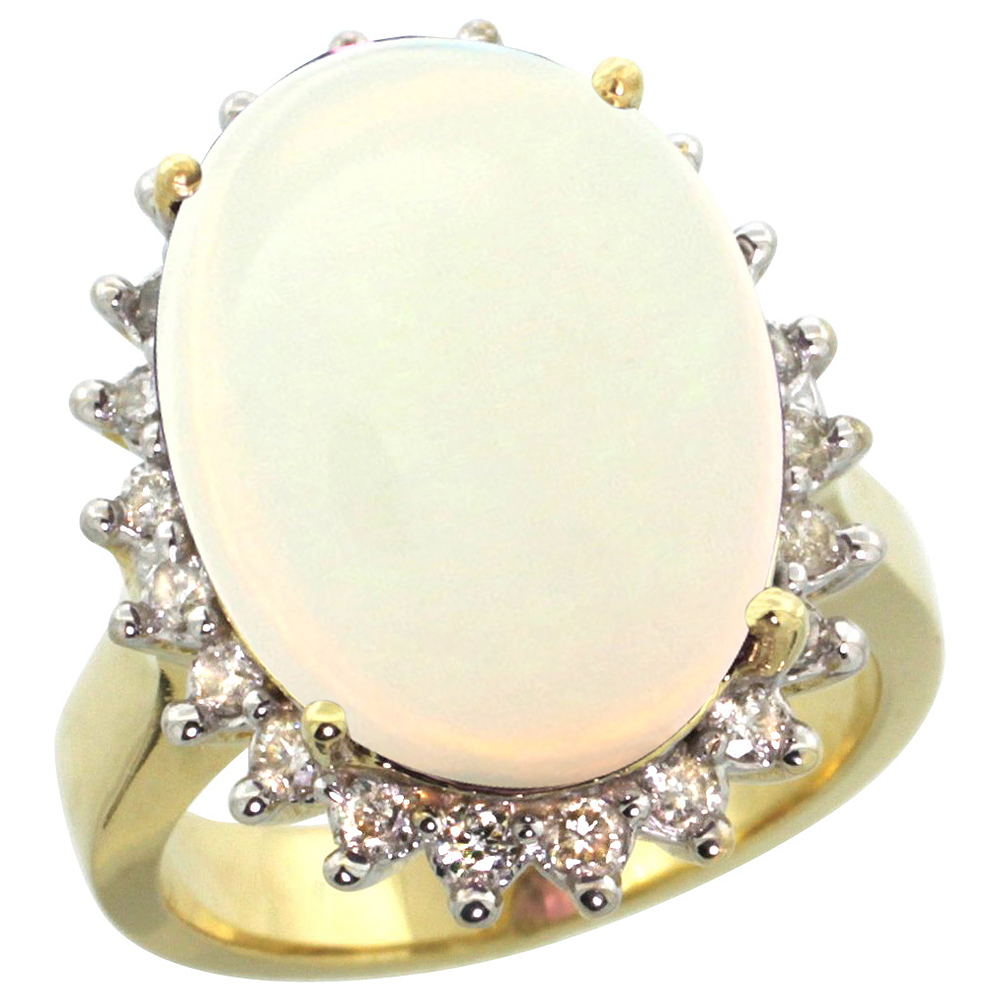 14k Yellow Gold Diamond Halo Natural Opal Ring Large Oval 18x13mm, sizes 5-10