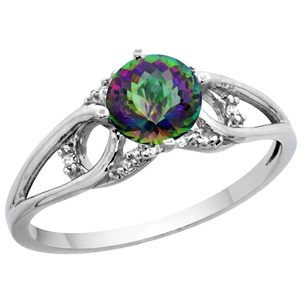 14k Yellow Gold Diamond Natural Mystic Topaz Engagement Ring Round 6 mm, sizes 5 - 10