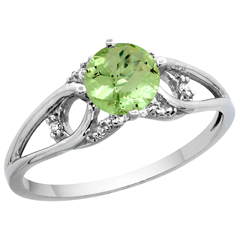 14k Yellow Gold Diamond Natural Peridot Engagement Ring Round 6 mm, sizes 5 - 10