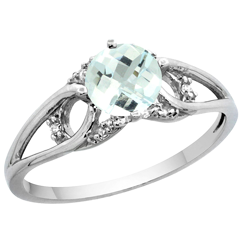 14k Yellow Gold Diamond Natural Aquamarine Engagement Ring Round 6 mm, sizes 5 - 10