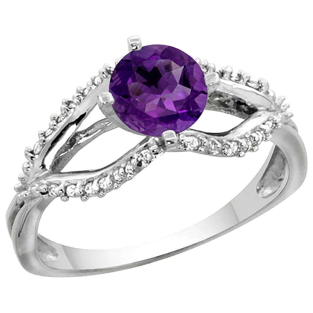 14k Yellow Gold Natural Amethyst Ring Diamond Accents, 5/16 inch wide, sizes 5 - 10