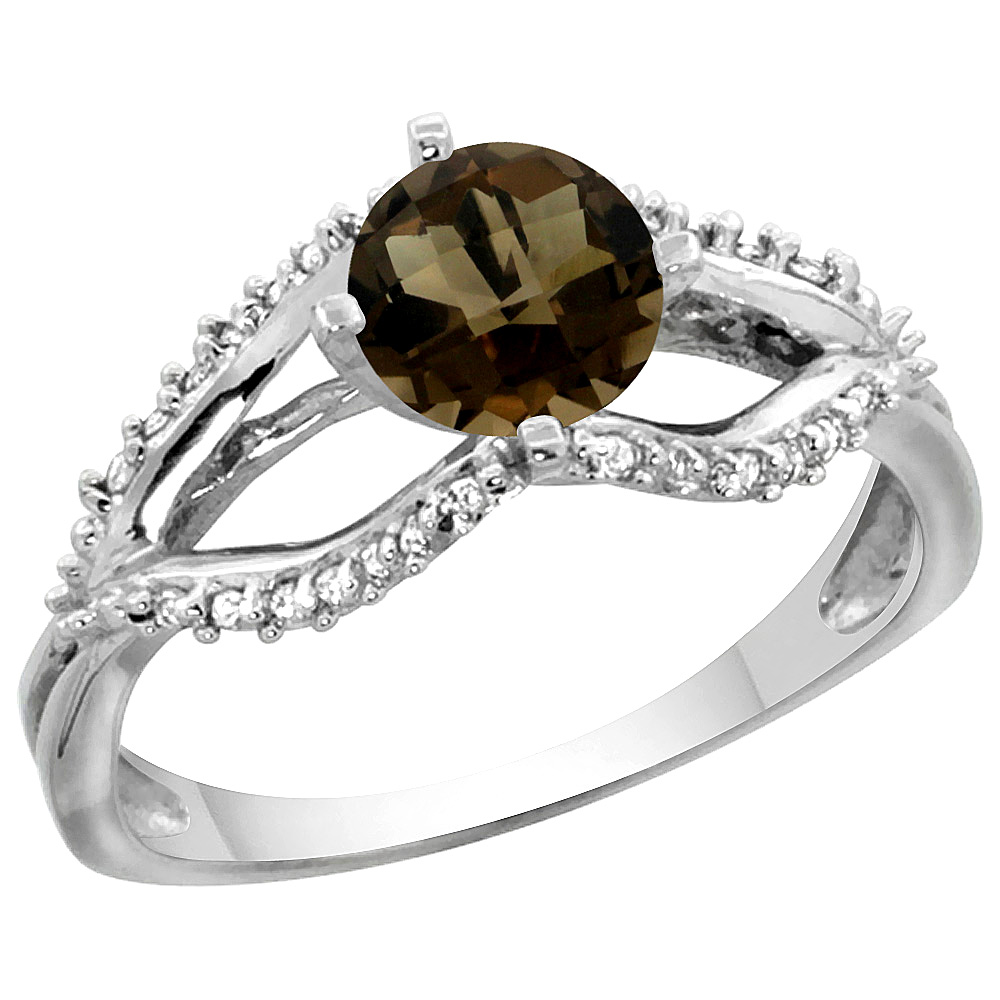 14k Yellow Gold Natural Smoky Topaz Ring Diamond Accents, 5/16 inch wide, sizes 5 - 10