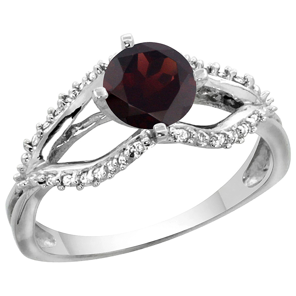 14k Yellow Gold Natural Garnet Ring Diamond Accents, 5/16 inch wide, sizes 5 - 10