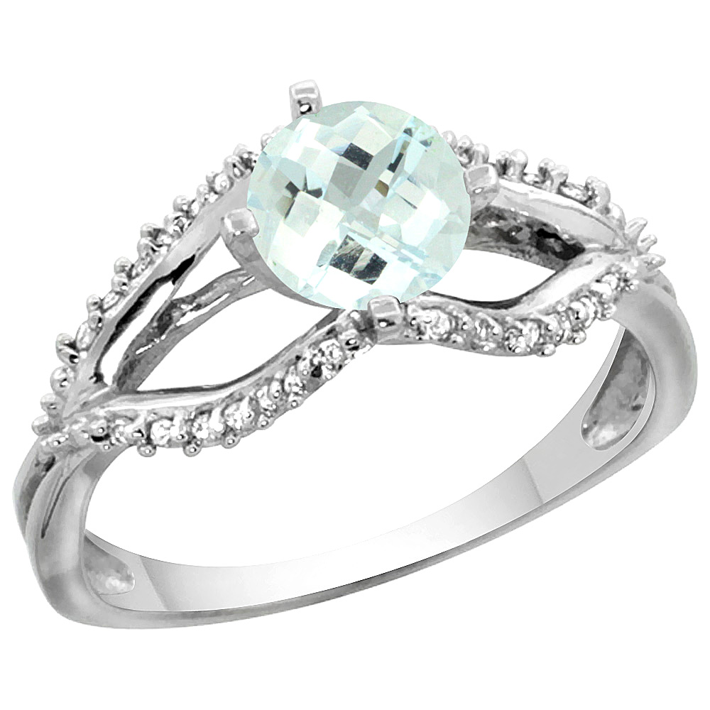 14k Yellow Gold Natural Aquamarine Ring Diamond Accents, 5/16 inch wide, sizes 5 - 10