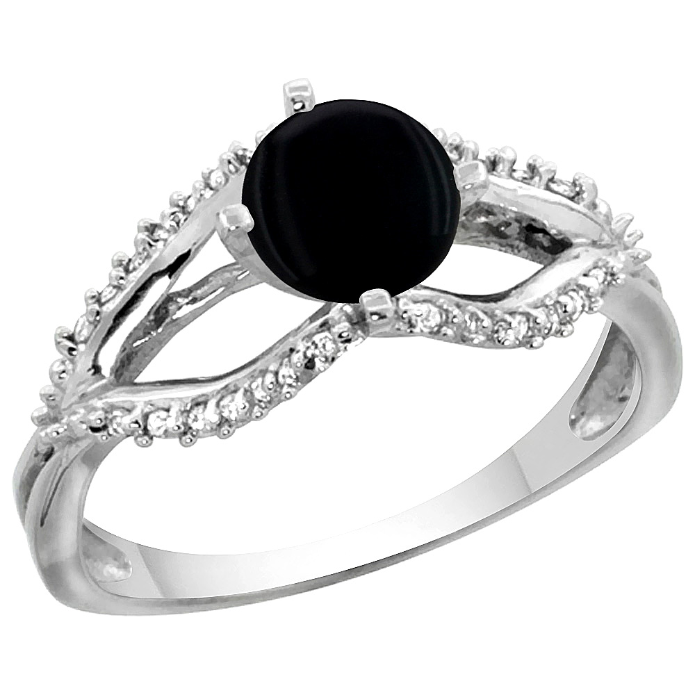 14k Yellow Gold Natural Black Onyx Ring Diamond Accents, 5/16 inch wide, sizes 5 - 10