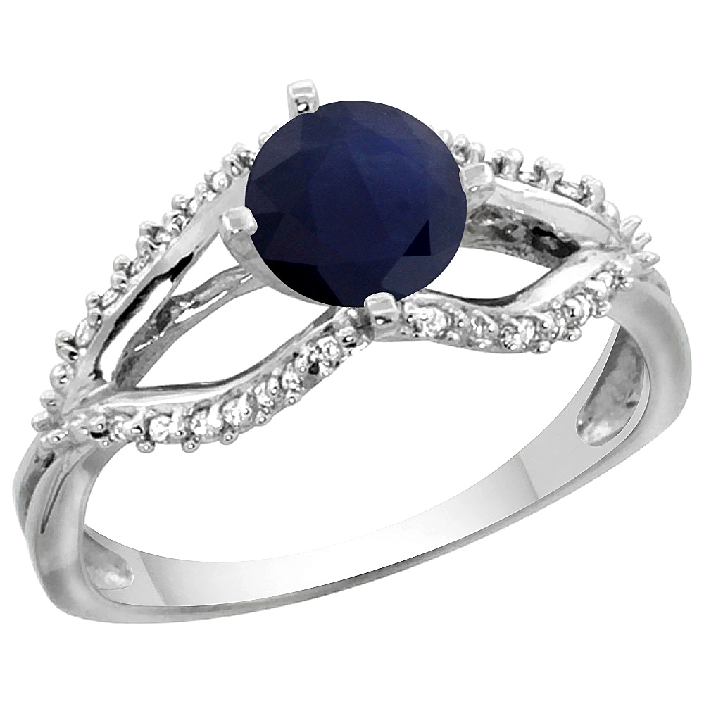 14k Yellow Gold Diamond Natural Quality Blue Sapphire Engagement Ring, 5/16 inch wide, size 5 - 10