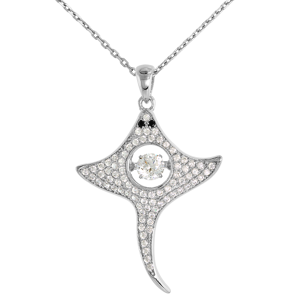 Sterling silver Dancing CZ Stingray Pendant Black Eyes Micro Pave NO CHAIN