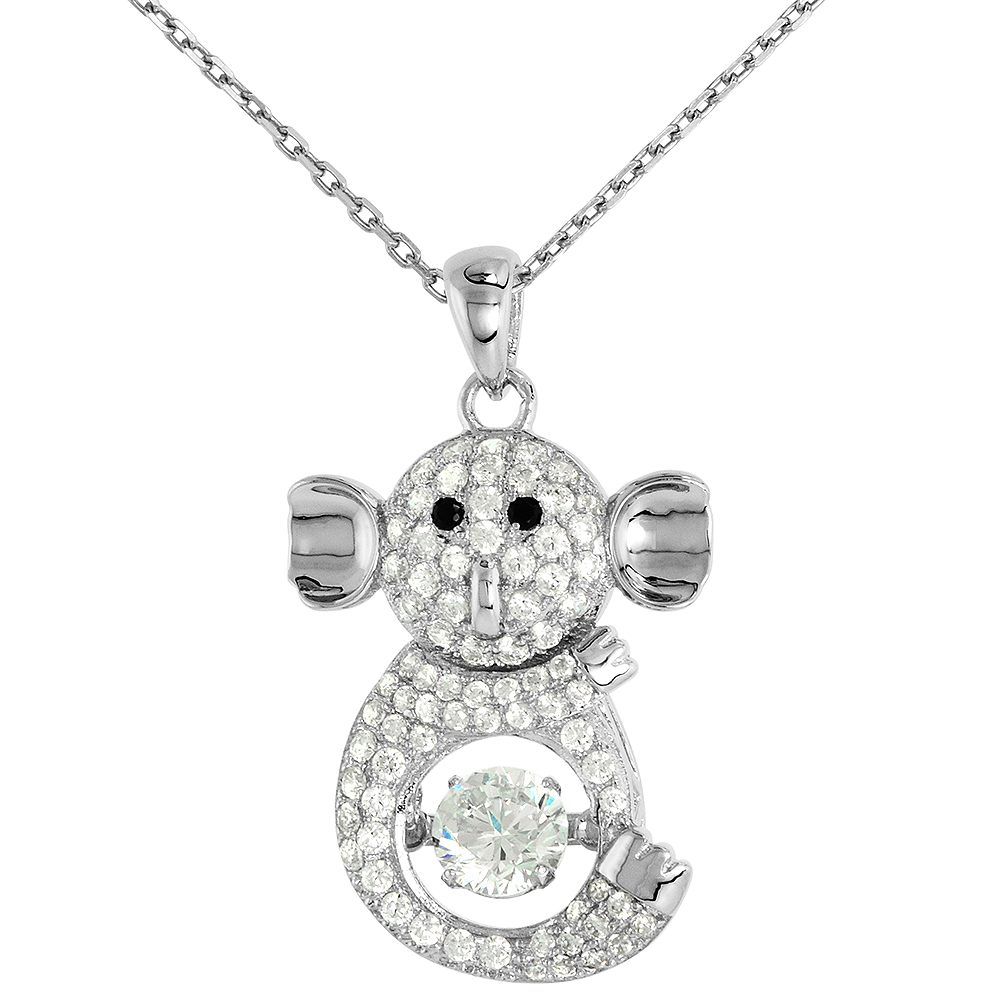 Sterling silver Dancing CZ Koala  Pendant Black Eyes Micro Pave NO CHAIN