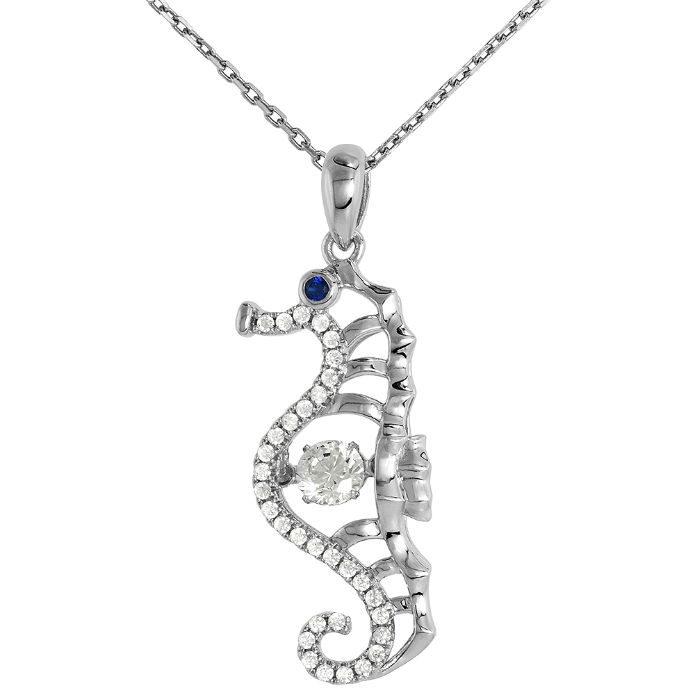 Sterling silver Dancing CZ Seahorse Cut-out Pendant Black Eyes Micro Pave NO CHAIN