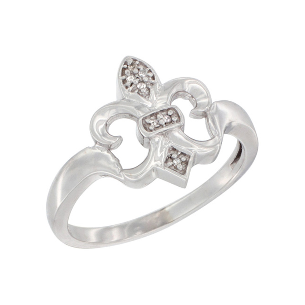 10K White Gold Diamond Fleur De Lis Ring 5/8 inch wide, sizes 5 - 10