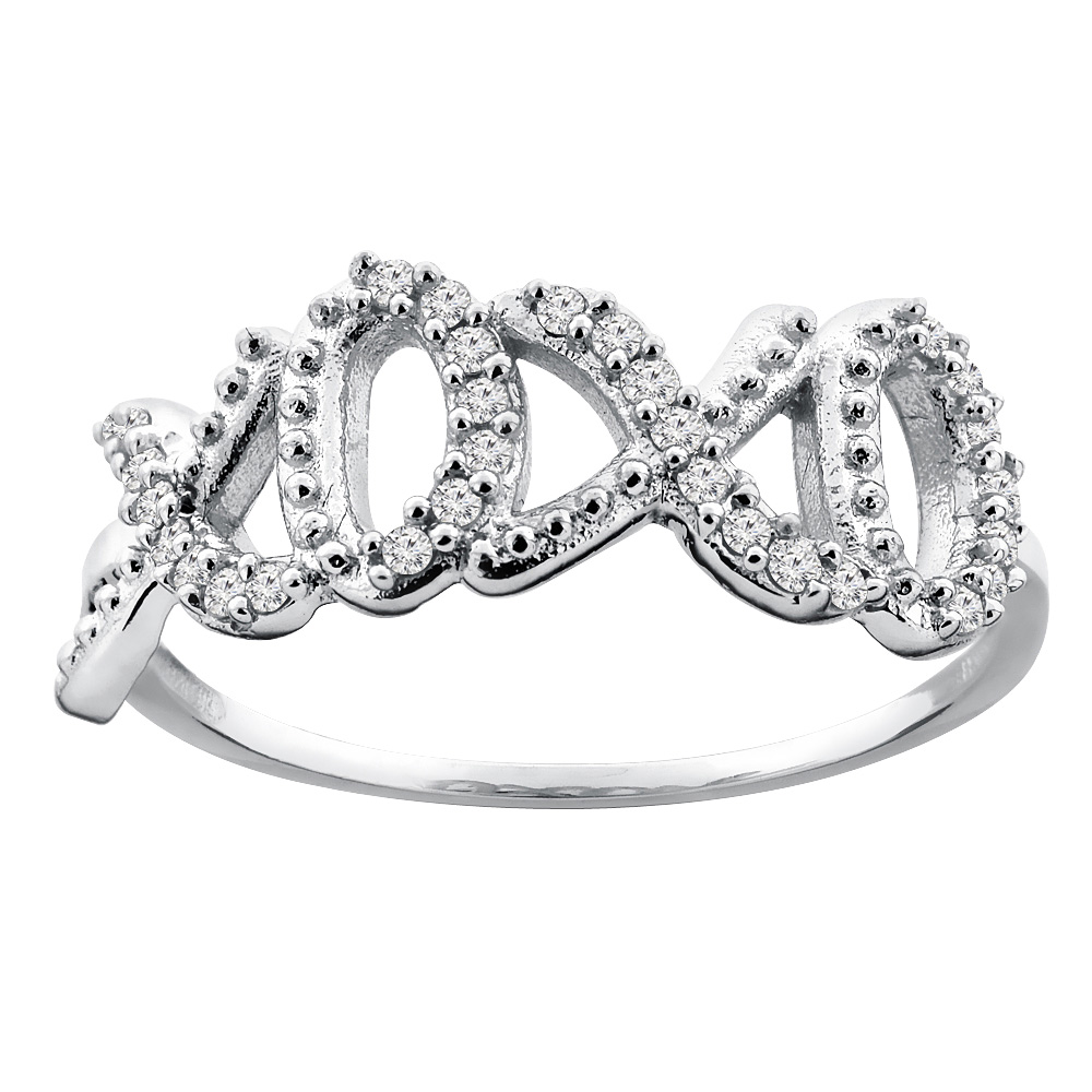 10K White Gold HUGS and KISSES Diamond Ring, sizes 5 - 10