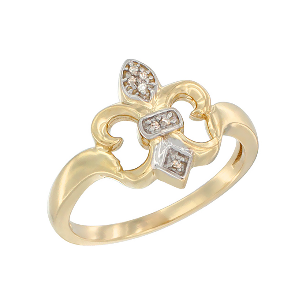 14K Yellow Gold Diamond Fleur De Lis Ring 5/8 inch wide, sizes 5 - 10