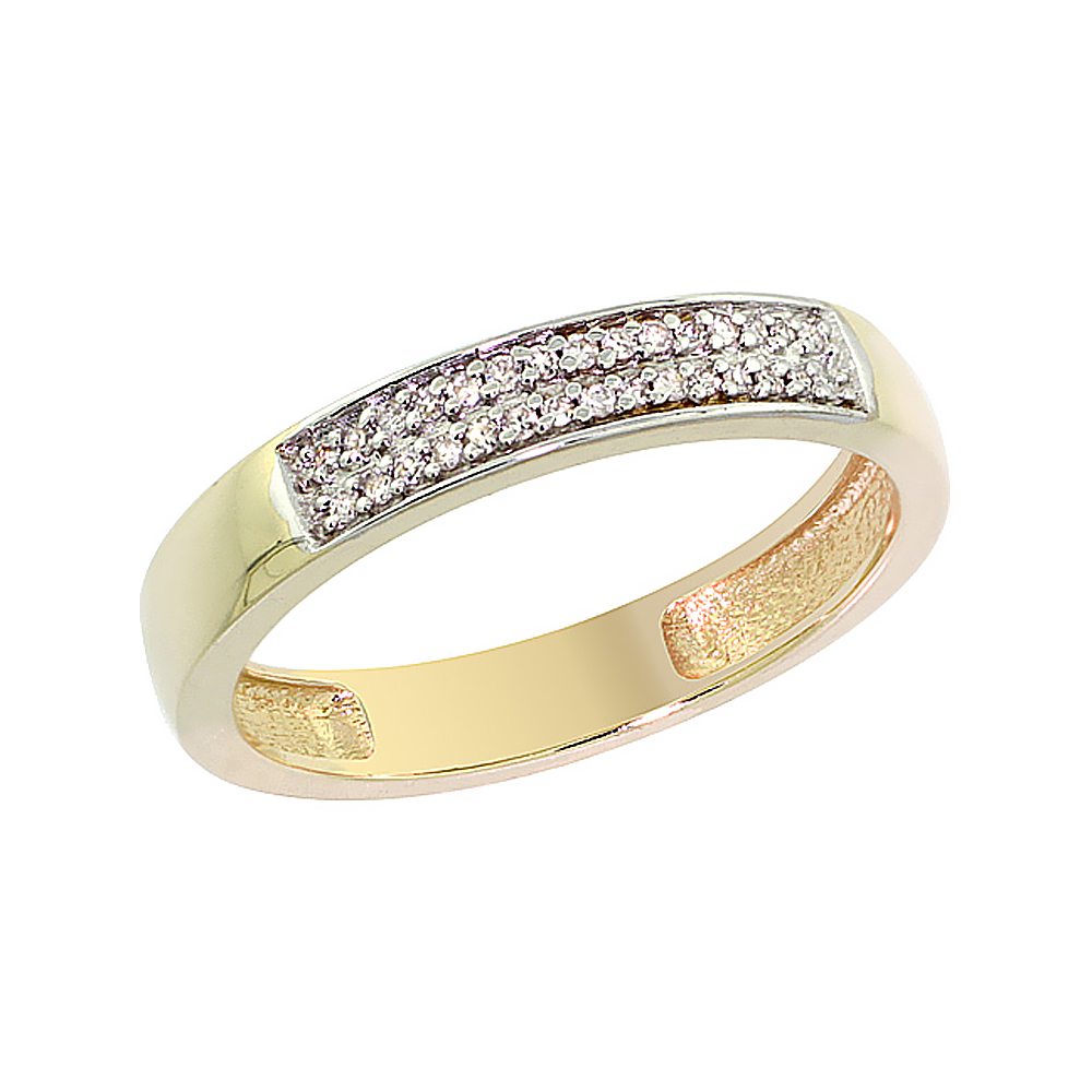 14K Yellow Gold Wedding Band Ring 2-Row Diamond Accent 5/32 inch wide, sizes 5 - 10