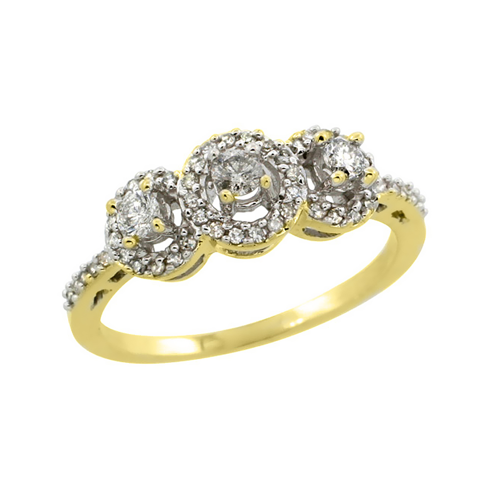 10K Yellow Gold 3-Stone Diamond Engagement Ring 0.375 cttw Brilliant Cut Diamonds 1/4 inch wide