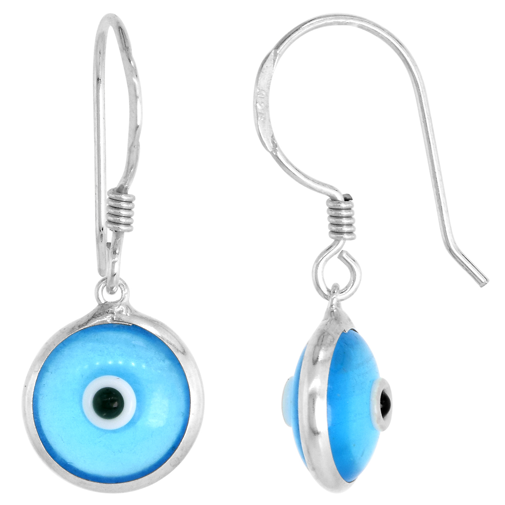 Sterling Silver Clear Sky Blue Color Evil Eye Earrings for Women and Girls 10mm Glass Eyes with Fish Hook