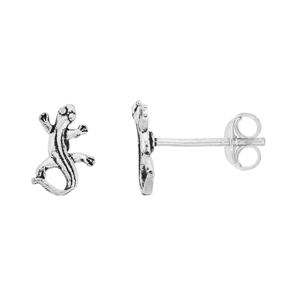 Tiny Sterling Silver Lizard Stud Earrings 7/16 inch