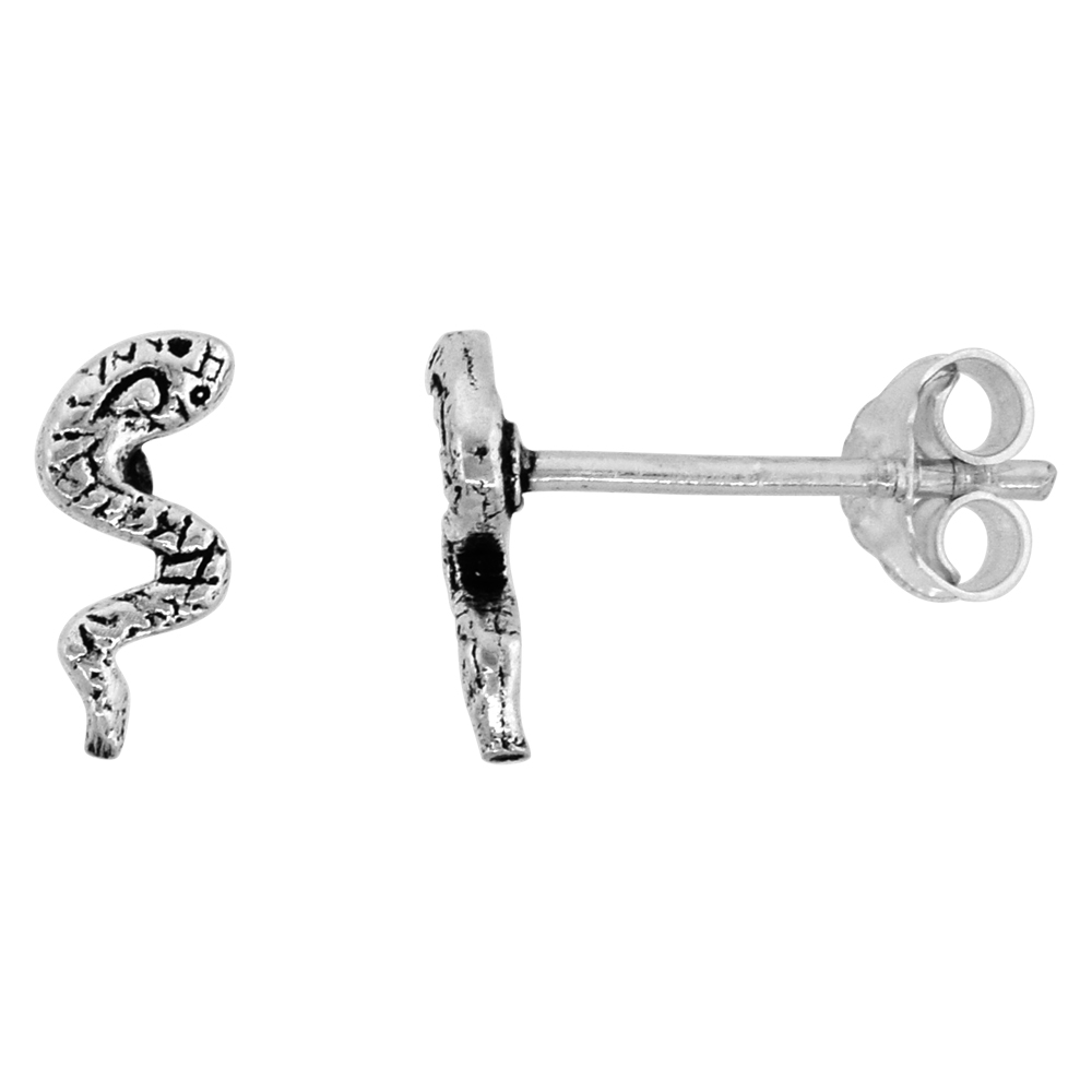 Tiny Sterling Silver Snake Stud Earrings 5/16 inch