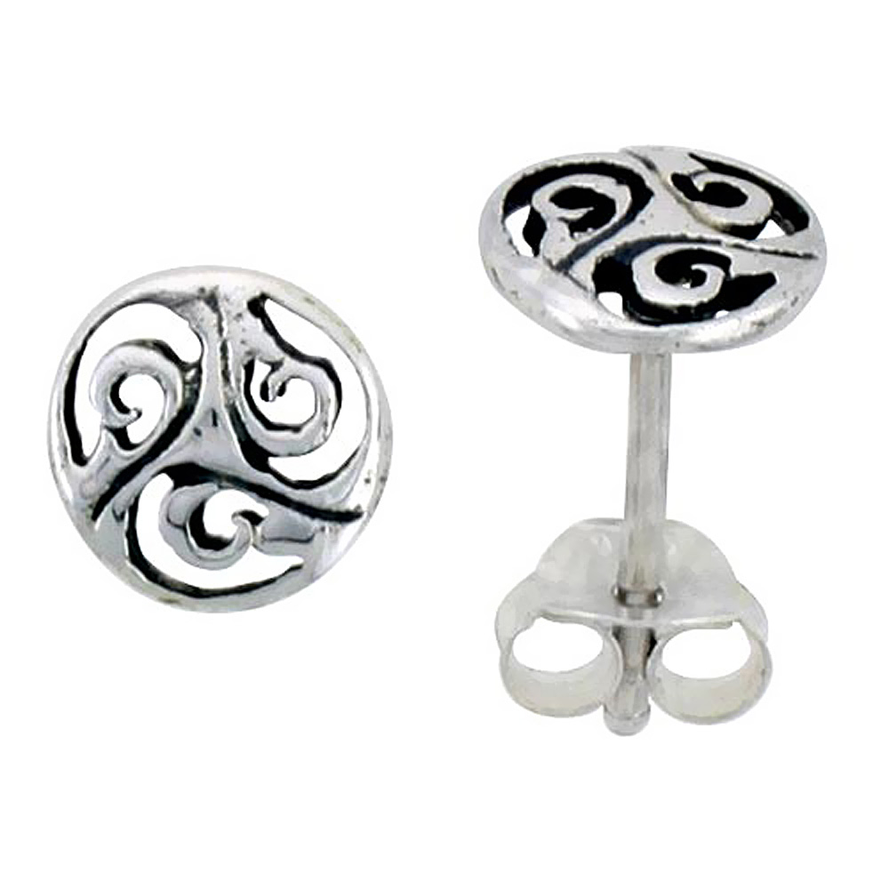 Sterling Silver Celtic Triskelion Stud Earrings, 1/4 inch