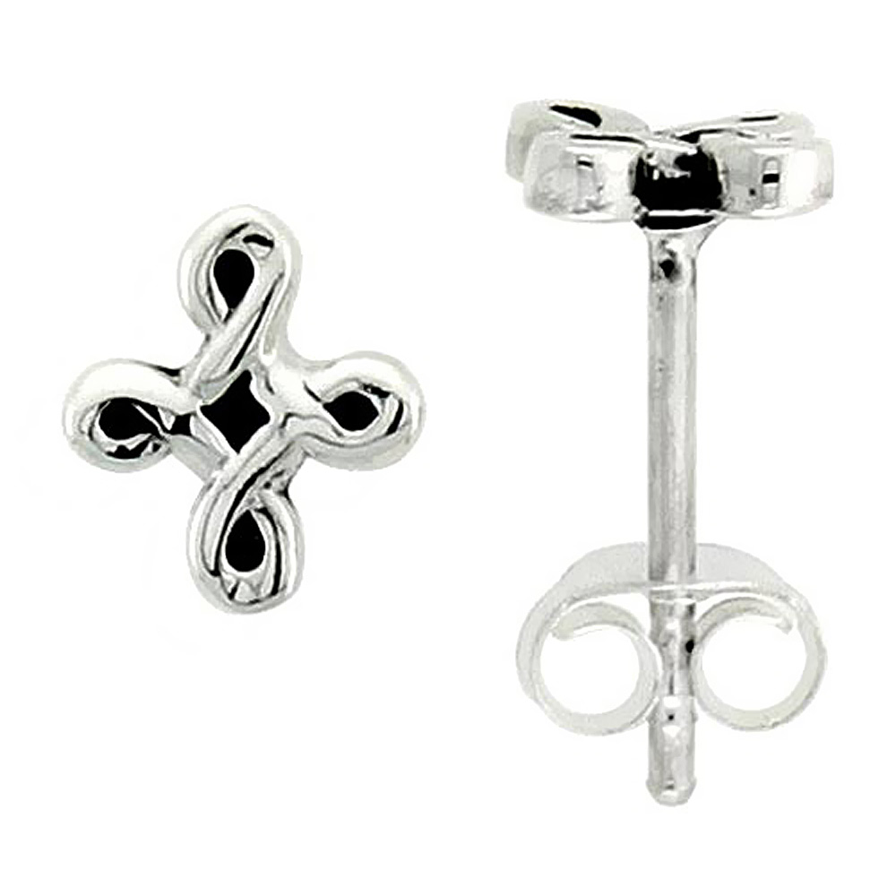 Sterling Silver Quaternary Celtic Knots Stud Earrings, 1/4 inch