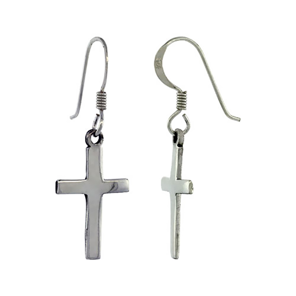 Sterling Silver Cross Dangle Earrings, 3/4 inch