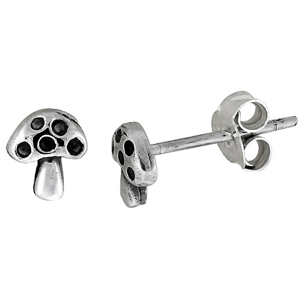 Tiny Sterling Silver Mushroom Stud Earrings 1/4 inch