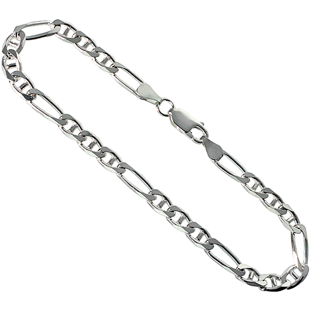 Sterling Silver 4.5mm Figarucci Link Chain Necklaces &amp; Bracelets Beveled Edges Nickel Free Italy 7-30 inch