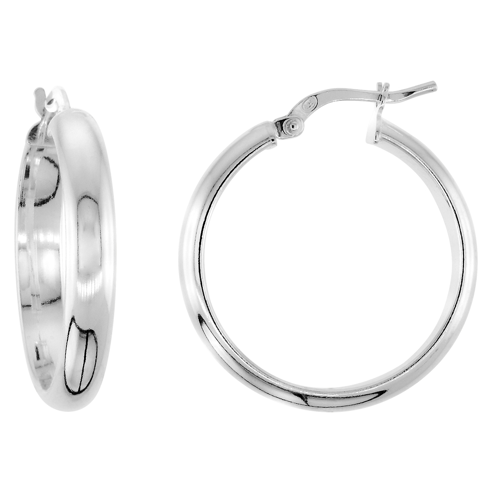 Sterling Silver Pirate Hoop Earrings Half Round Post Snap Closure High Polish Medium, 1 inch