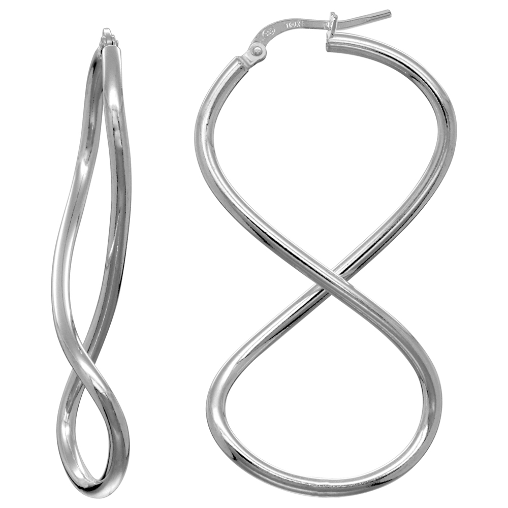 Sterling Silver Infinity Hoop Earrings, 2 inches long