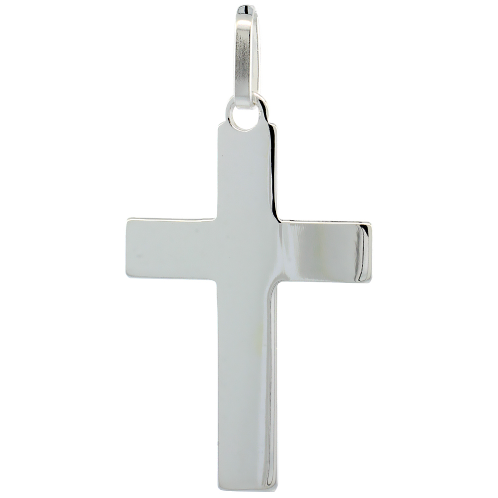 Sterling Silver Plain Cross Pendant 1 1/4 inch high with No Chain Included