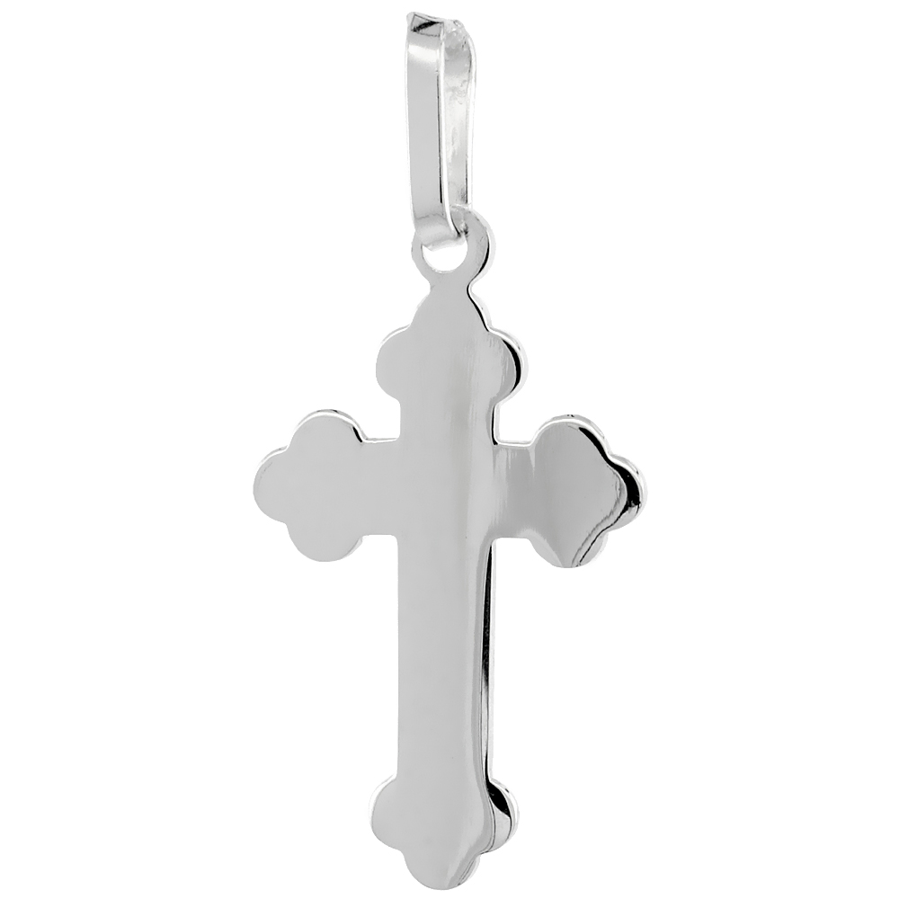 Sterling Silver Plain Budded Cross Pendant 1 inch high with No Chain Included