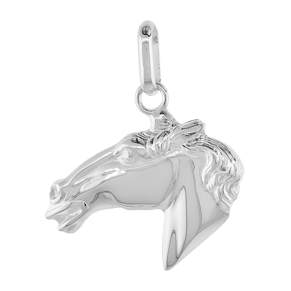 Sterling Silver Horse Head Pendant High Definition 1 1/4 inch high with No Chain Included