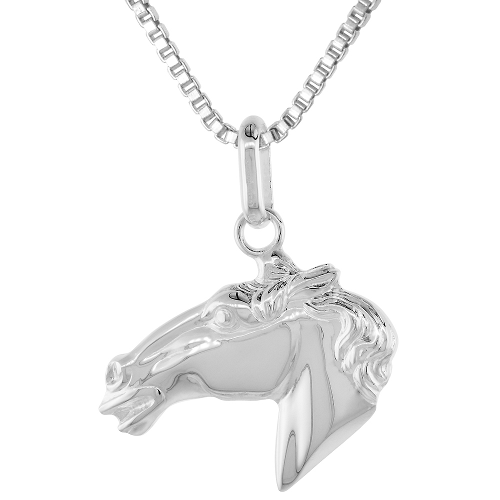 Sterling Silver Horse Head Pendant High Definition 1 1/4 inch high with No Chain Included