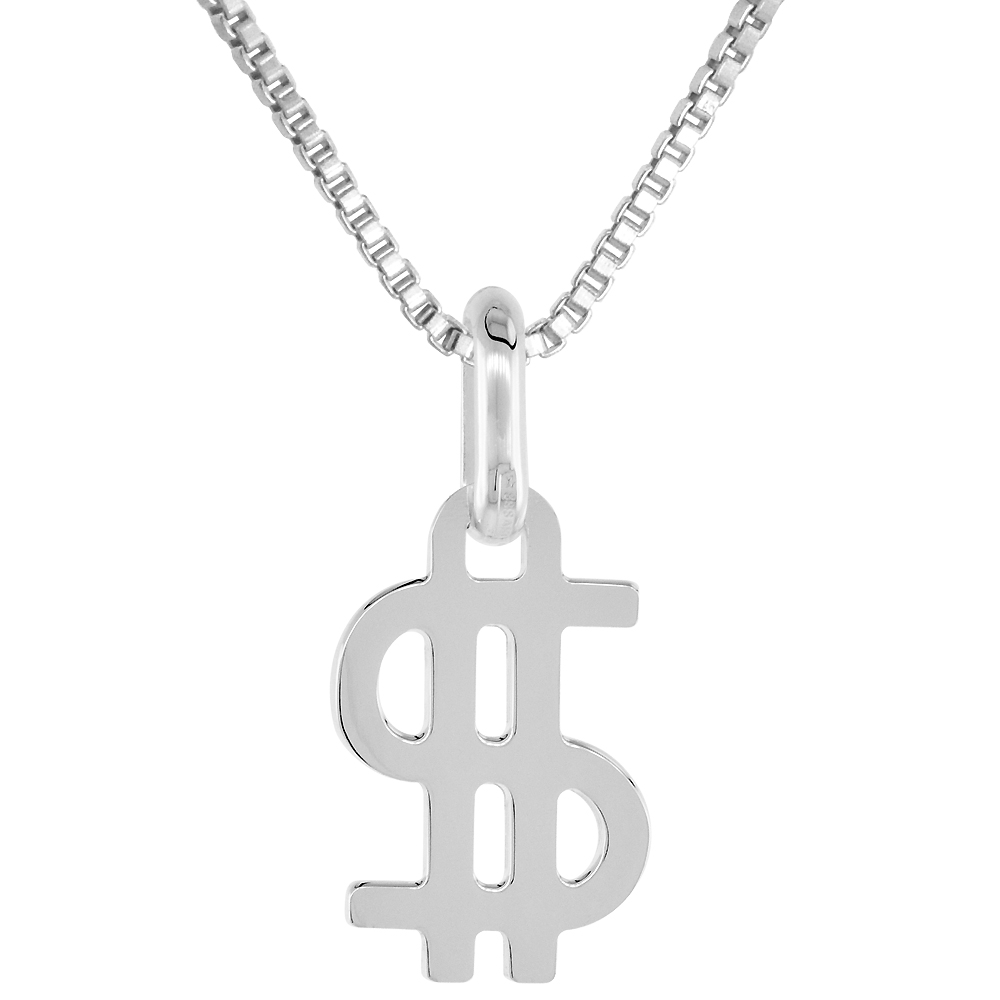 Sterling Silver Dollar Sign Pendant 3/4 inch high with No Chain Included