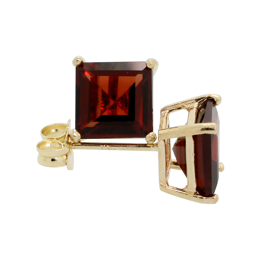 14K Yellow Gold 6 mm Natural Garnet Square Stud Earrings 2 cttw January Birthstone