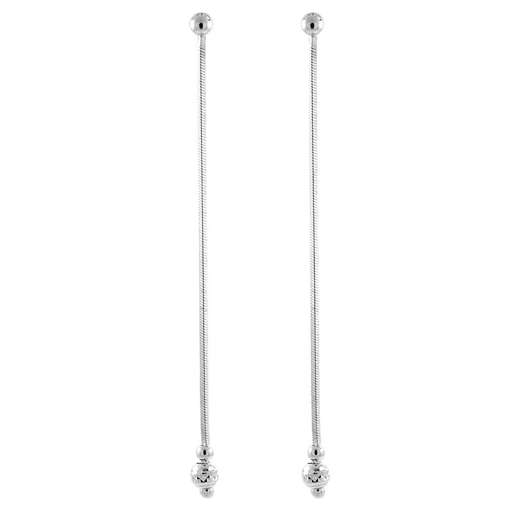 Sterling Silver 3 1/4 inch long Dangle Drop Earrings Diamond cut Beads Italy