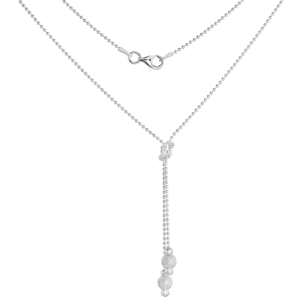 Sterling Silver Friendship Knot Y Necklace for Women 2 Stardust Bead Drops Ball Chain 17 inch Italy