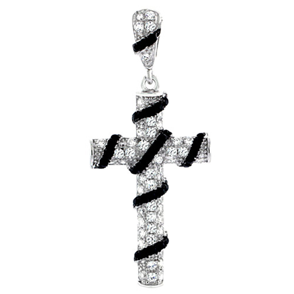 Sterling Silver Cross Micro Pave CZ Pendant Black & White Stones, 7/16 inch long