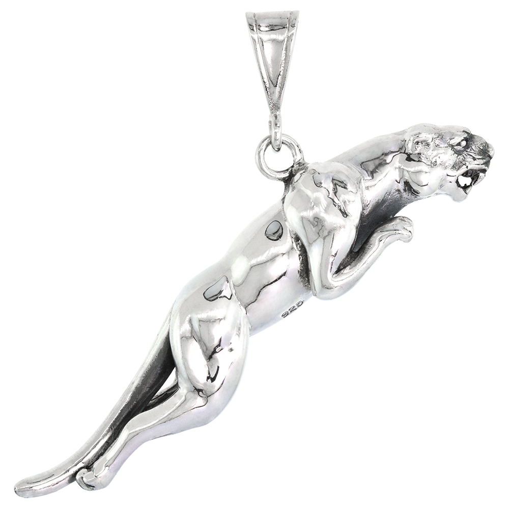 Sterling Silver Large Jaguar Pendant, 2 1/2 inch wide