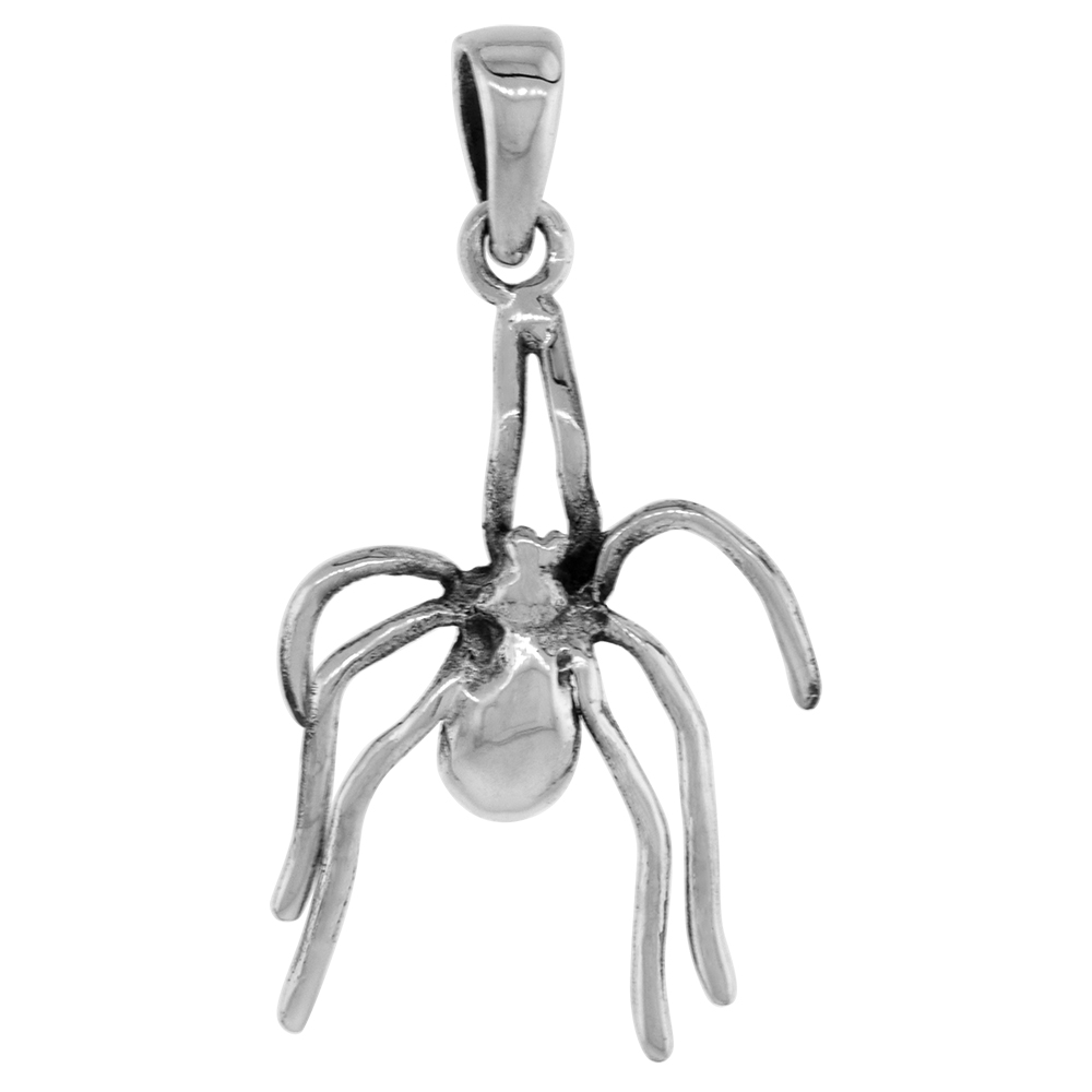 1 1/2 inch Sterling Silver Spider Necklace Diamond-Cut Oxidized finish available with or without chain