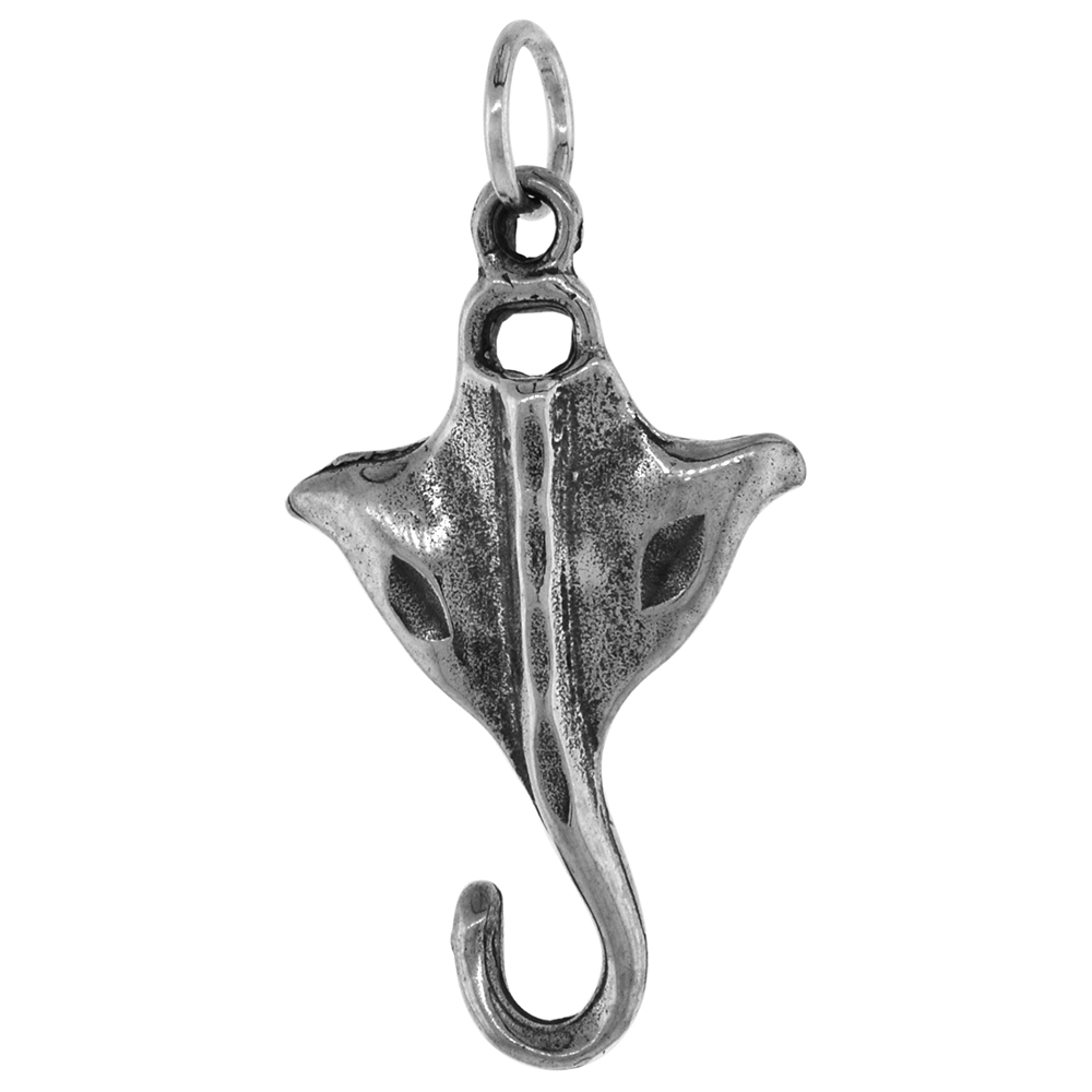 1 1/8 inch Sterling Silver Stingray Pendant Diamond-Cut Oxidized finish NO Chain