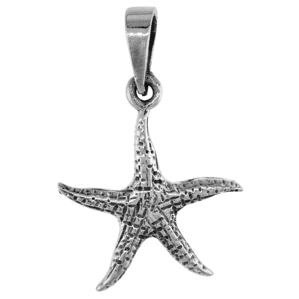 7/8 inch Sterling Silver Starfish Necklace Diamond-Cut Oxidized finish available with or without chain