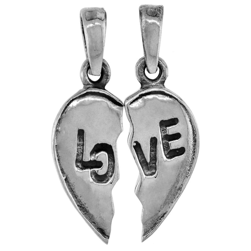 Small 3/4 inch Sterling Silver Love Split Heart Friendship Necklaces for Women Diamond-Cut Oxidized finish available with or wit