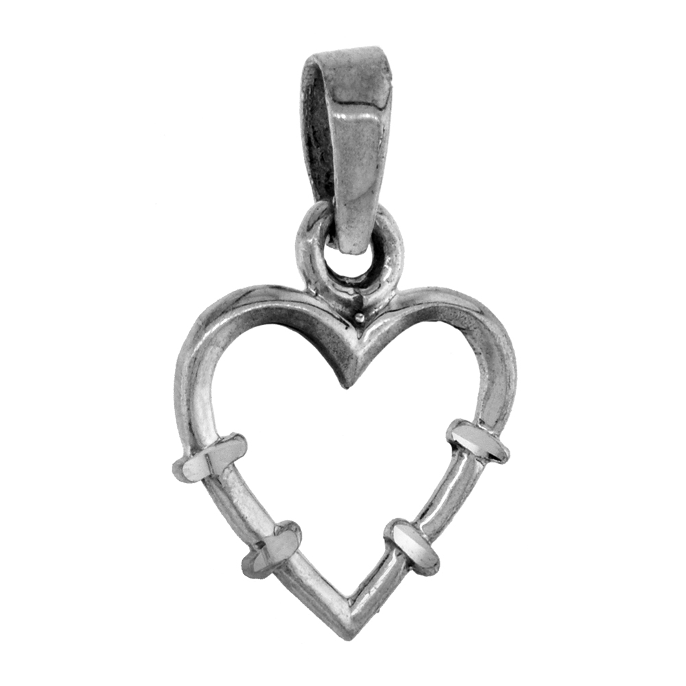 Tiny 5/8 inch Sterling Silver Heart with 4 Notches Necklace for Women Diamond-Cut Oxidized finish available with or without chai