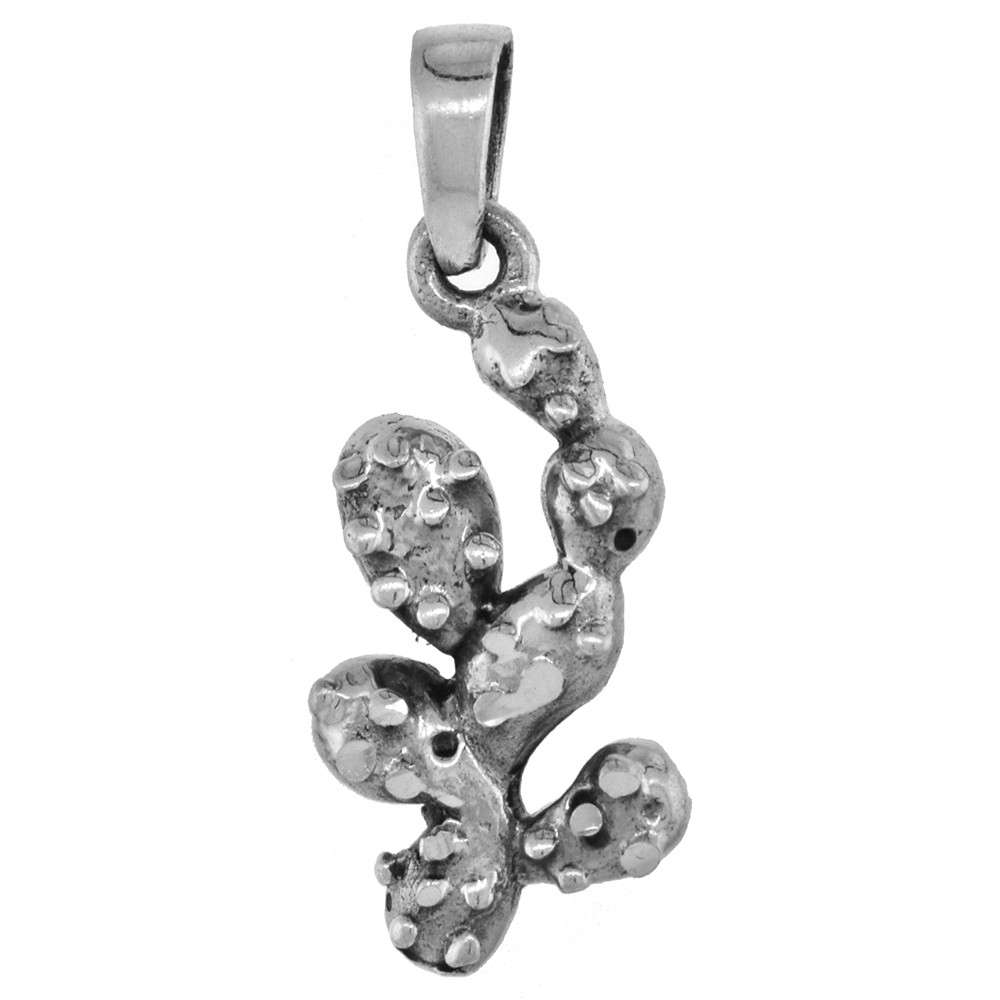 7/8 inch Sterling Silver Bunny Ears Cactus Pendant Diamond-Cut Oxidized finish NO Chain